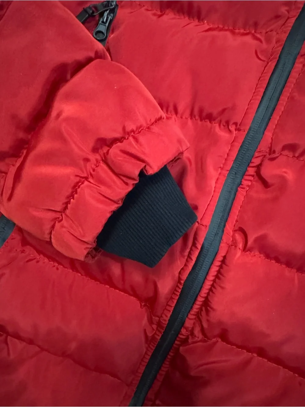 Karl Lagerfeld Red Hooded Puffer Jacket with Icon Patch- size s